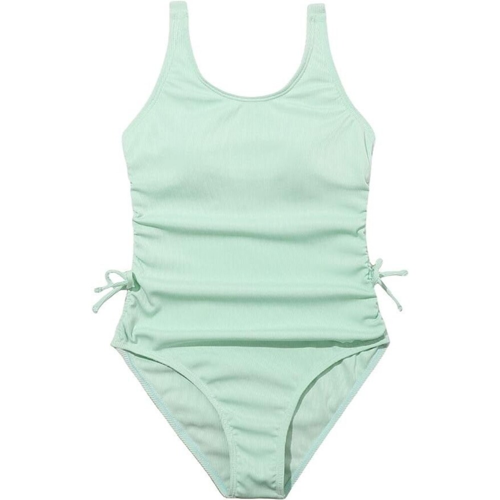 Girl's One Piece Ribbed Knit Swimsuit Scoop Neck Bathing Suit - Size 10